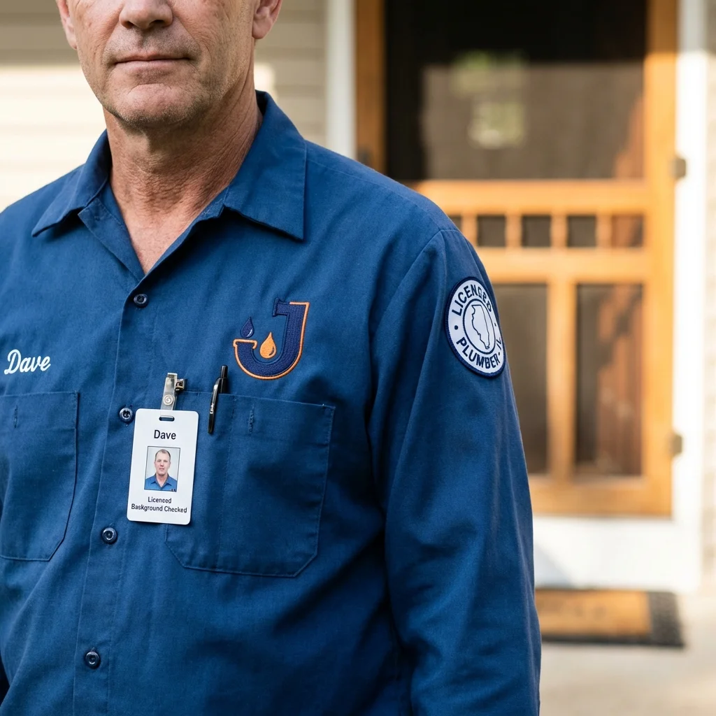 Licensed plumber showing ID badge in Lake Helen, FL