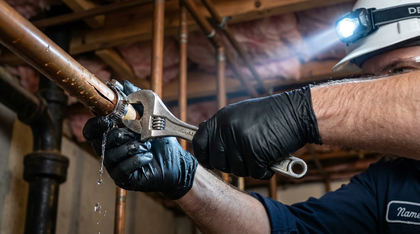 Emergency pipe clamp repair being performed by a Johns Plumbing LLC plumber in Lake Helen