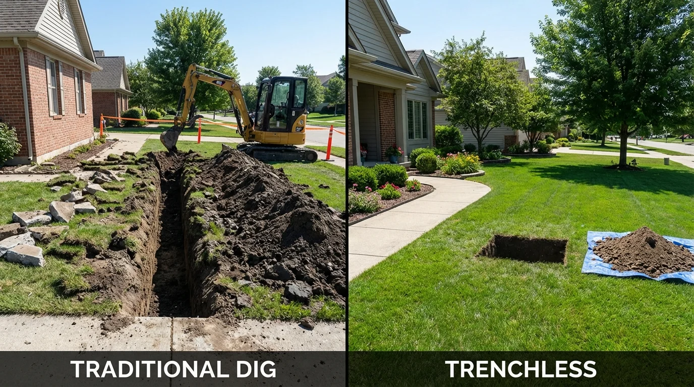 Trenchless sewer repair with minimal yard damage versus traditional excavation in Lake Helen, FL